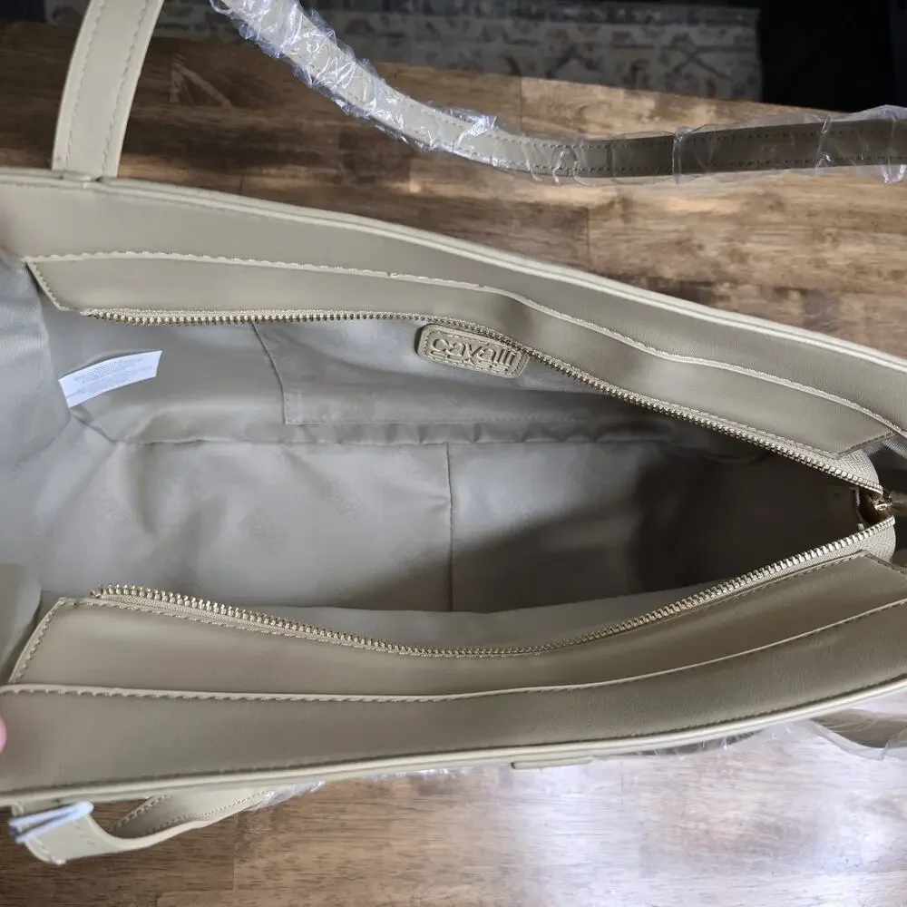 Cavalli Class Sandra Tote Bag‎ Beige Almond Shopper Handbag NWT